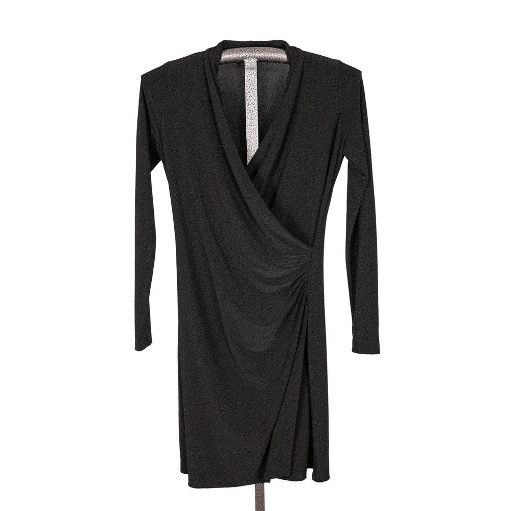 Norma Kamali Black Faux Wrap Dress MEDIUM Stretch Knit Minimalist Career Capsule